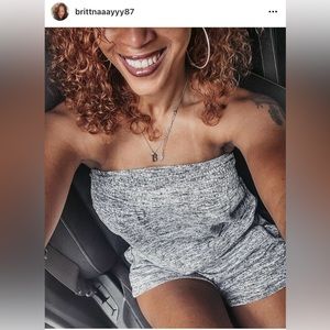 Marled Gray Knit Romper- Strapless